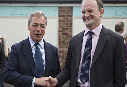 UKIP leader Nigel Farage (left) in Masonic grip with UKIP MP Doug Carswell (right)