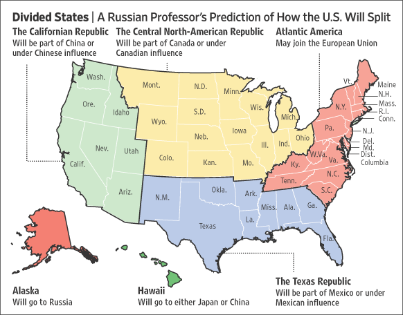Así se dividirá Estados Unidos, según el politólogo ruso, Igor Paganin